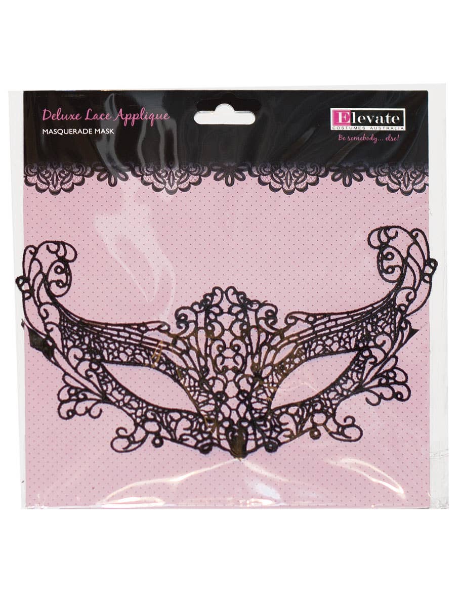 Women's Black Lace Cat Eyes Masquerade Mask Packaging Front