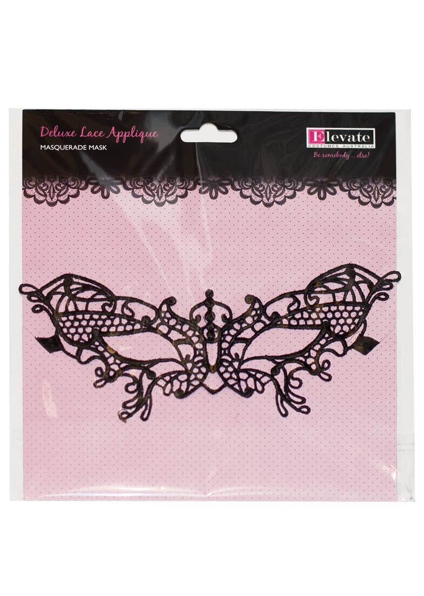 Women's Black Lace Butterfly Masquerade Mask - Face Mask View