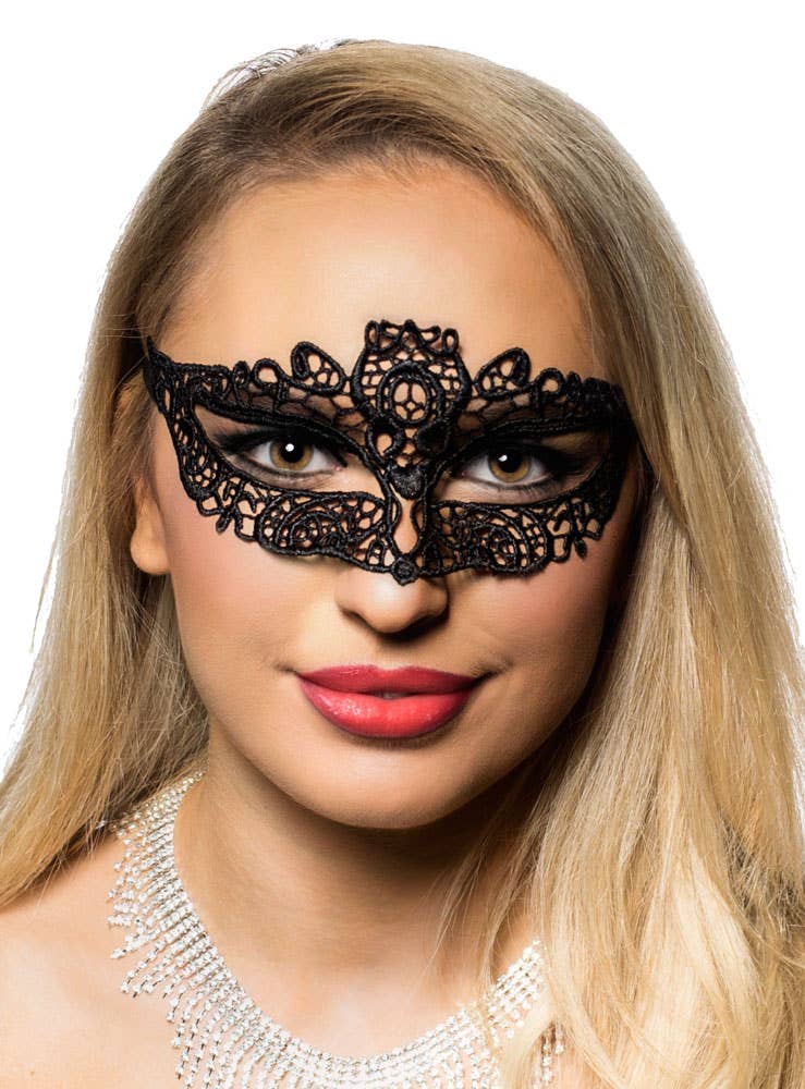 Image of Petite Wide Eye Black Lace Masquerade Mask - Alternate Image 2