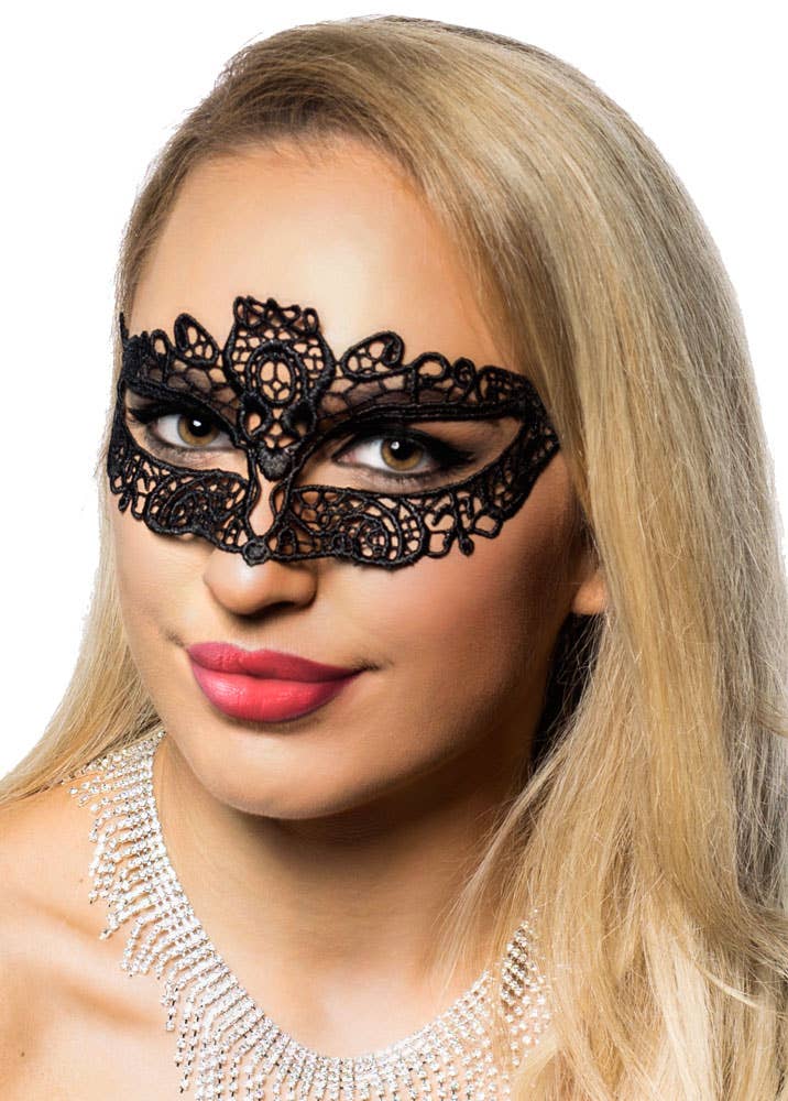 Image of Petite Wide Eye Black Lace Masquerade Mask - Alternate Image 3