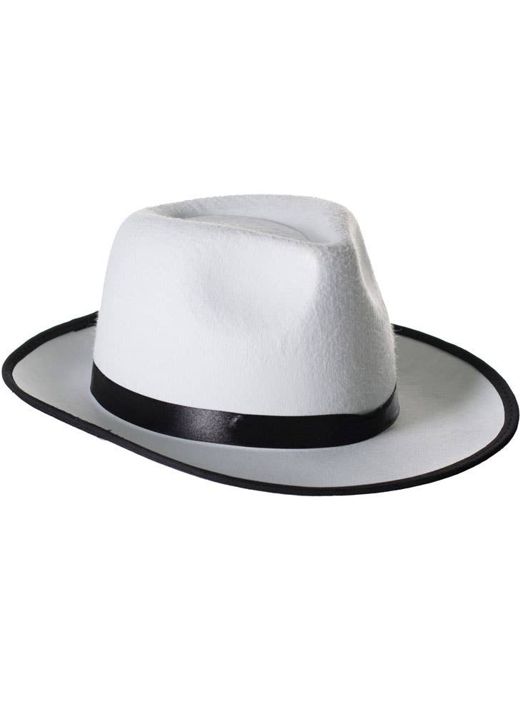 Mens White 1920s Gangster Fedora Costume Hat - Alt Image