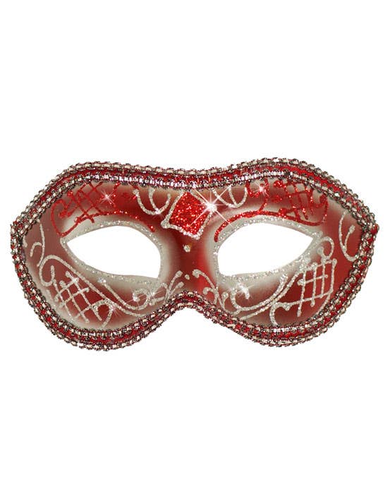 Unisex Red and Gold Glitter Mardi Gras Masquerade Mask - Alternate Image