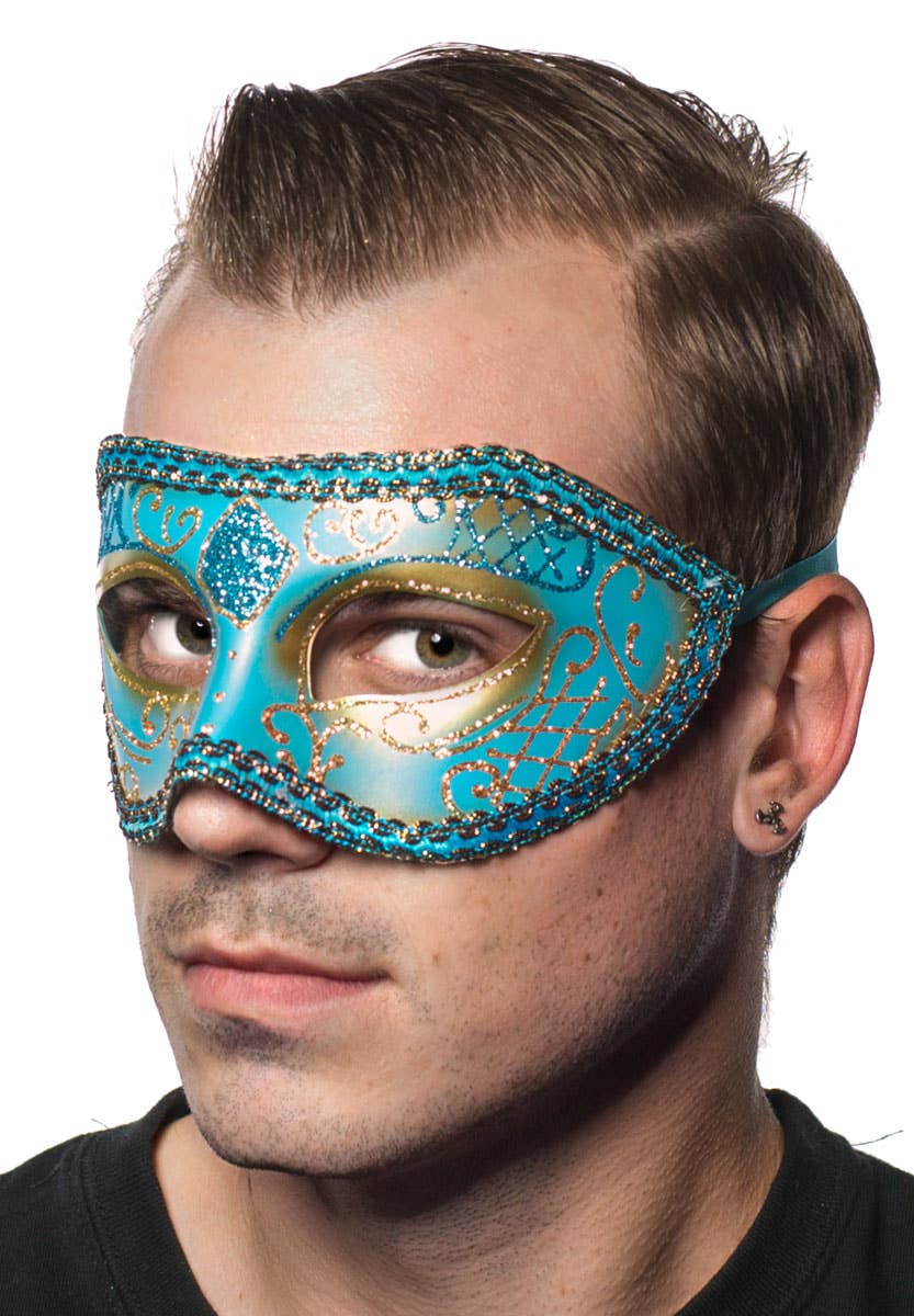Blue and Gold Mardi Gras Masquerade Mask for Men