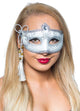 White And Silver Glitter Venetian Masquerade Mask With Rope Flower Detail Main Image