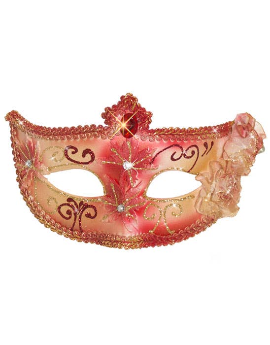 Women's Edwardian Masquerade Mask Red Genuine Elevate Costumes - Mask Image