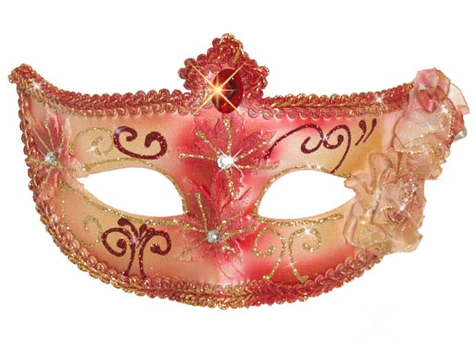 Women's Edwardian Masquerade Mask Red Genuine Elevate Costumes - Close Image