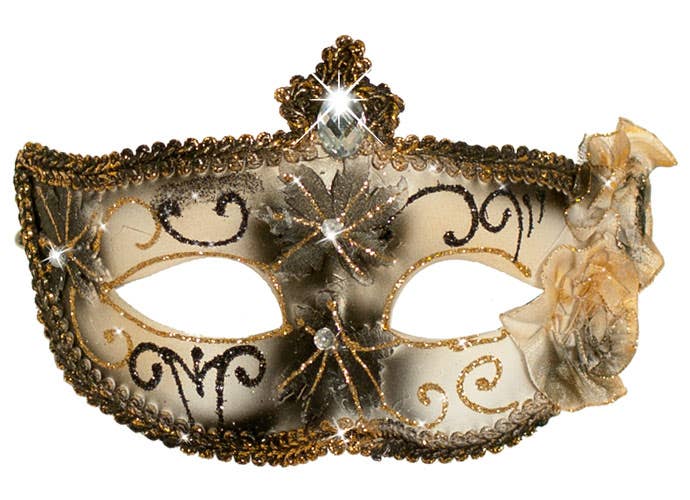 Edwardian Masquerade Mask in Black Close up