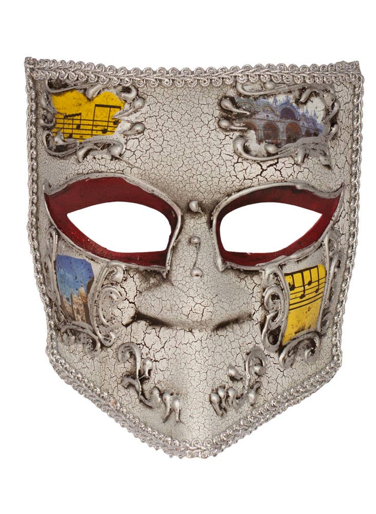 Full Face Silver and White Medieval Men's Masquerade Mask - View 3