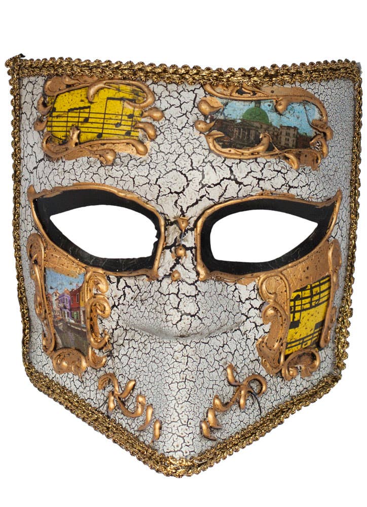 Full Face White and Gold Medieval Men's Masquerade Mask - Alternative Image 2