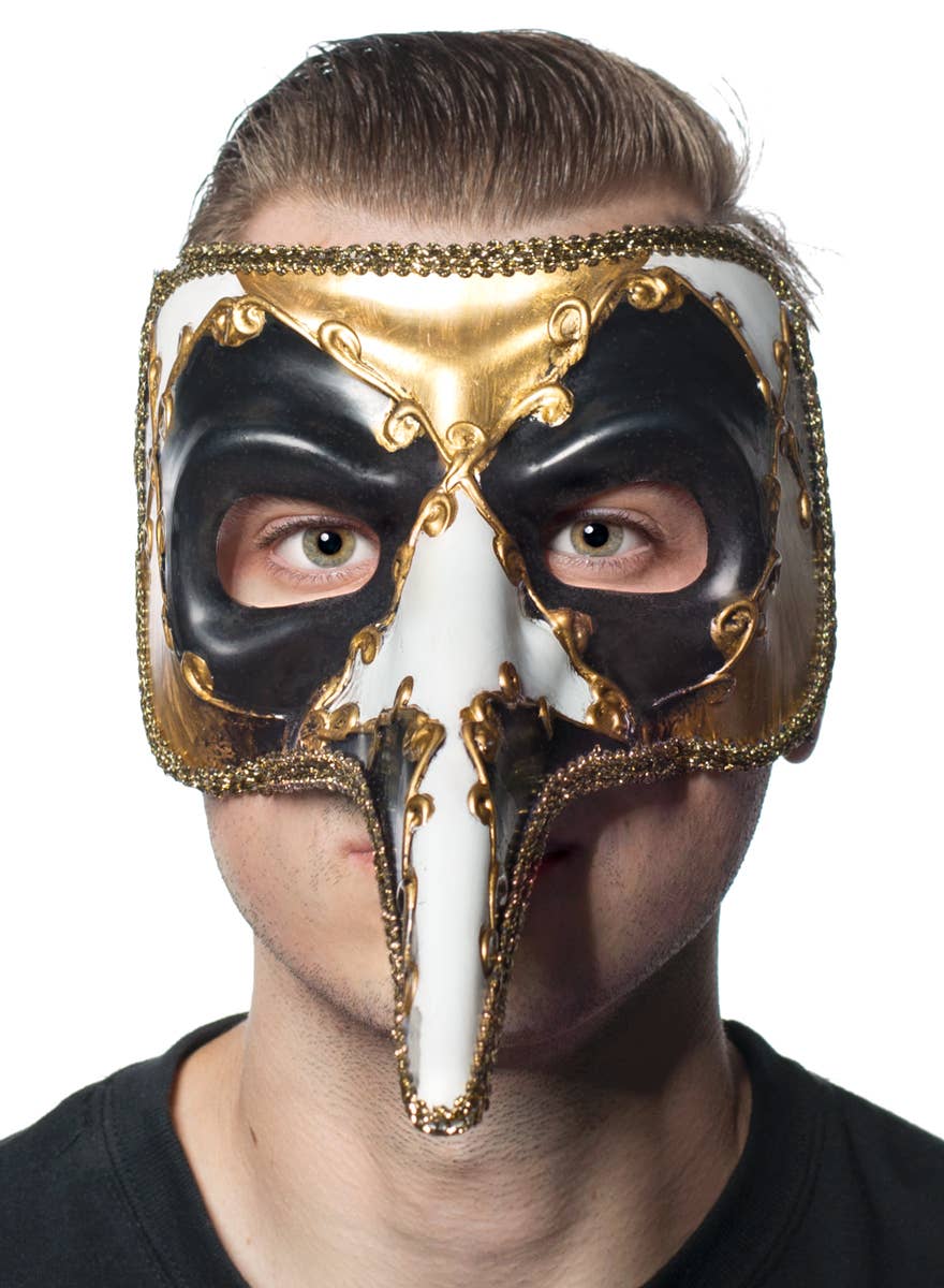 Men's Long Nose Venetian Jester Masquerade Mask - Alternate Image