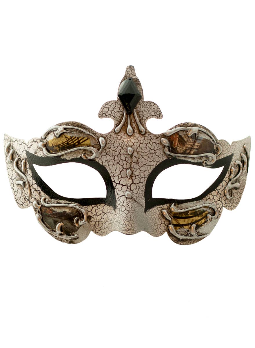 Black and Crackle Paint Renaissance Style Masquerade Mask - Alternate Image 2