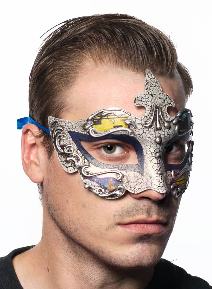 Crackle Paint Renaissance Style Masquerade Ball Mask - Side Image