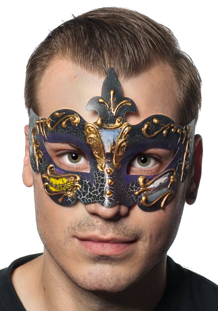 Purple Crackle Paint Renaissance Style Masquerade Ball Mask - Front Image