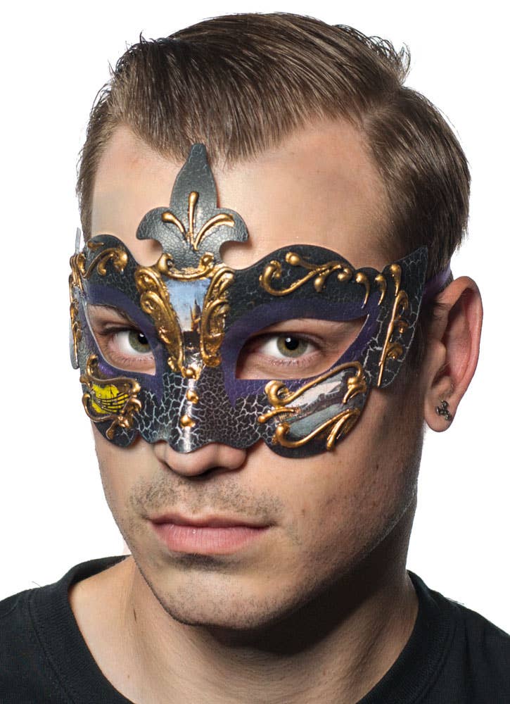Purple Crackle Paint Renaissance Style Masquerade Ball Mask - Main Image