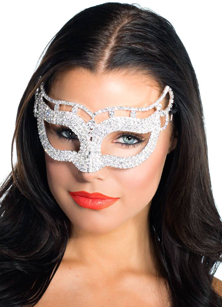 Petite Women's Deluxe Crystal Masquerade Costume Mask Main Image