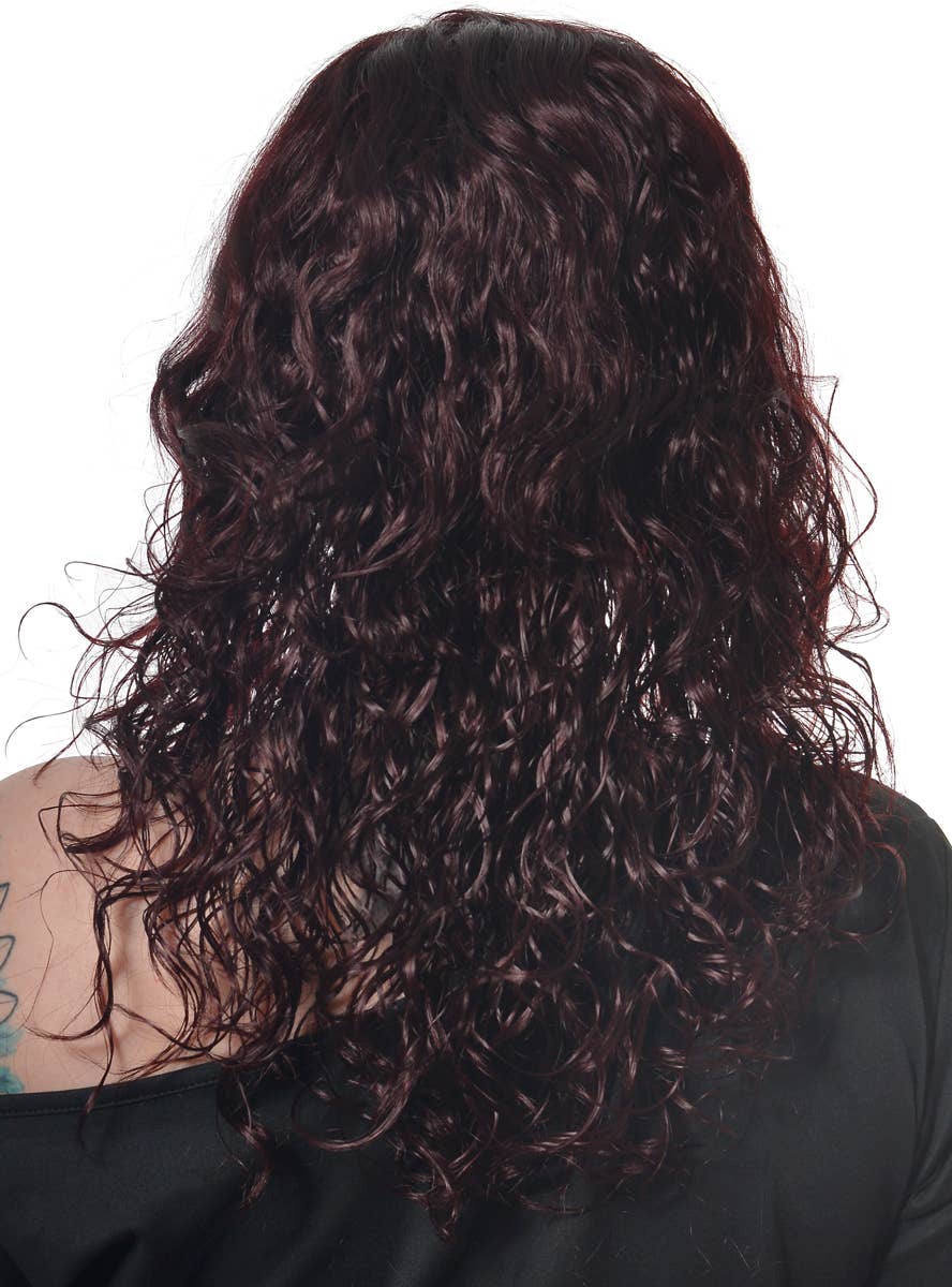 Image of Deluxe Curly Burgundy Wet Look Women's Costume Wig - Back View