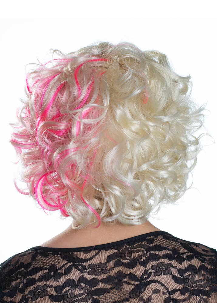 Women's Short Pink and Blonde Curly Fashion Wig Back View