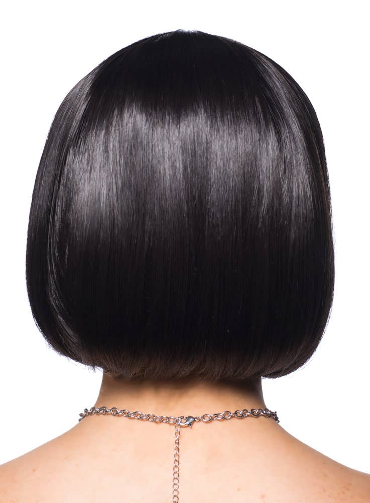 Image of Deluxe Women's Black Vampire Bob Wig with V Fringe - Alternate Back View