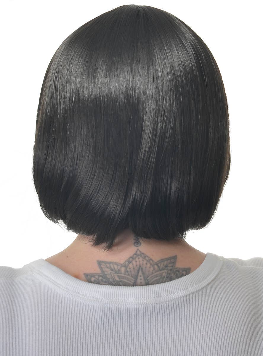 Image of Deluxe Women's Black Vampire Bob Wig with V Fringe - Back Image