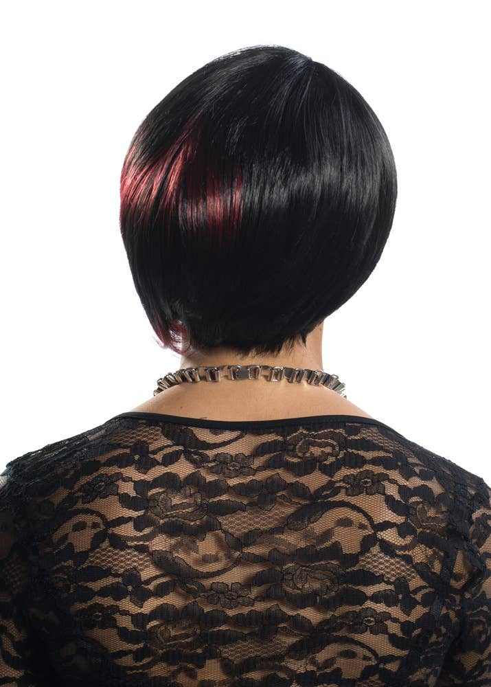 Short Red and Black Women's Asymmetrical Fashion Wig Back View