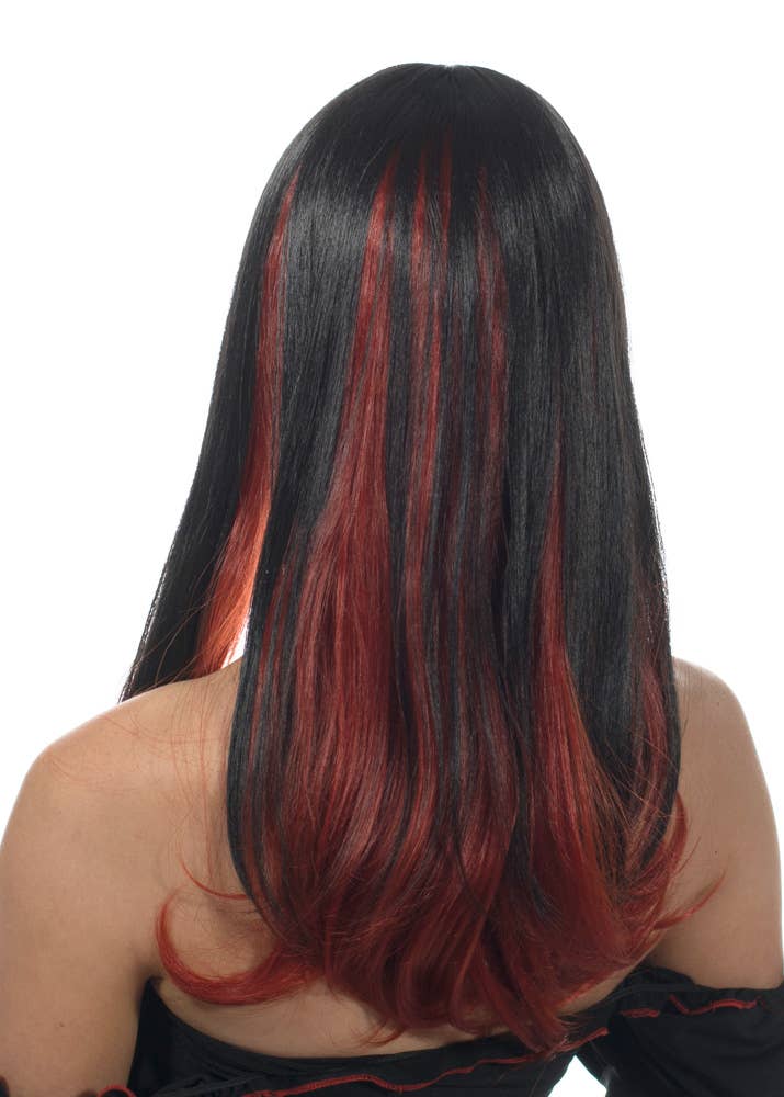 Womens Black and Red Halloween Vampire Costume Accessory Wig - Back Image