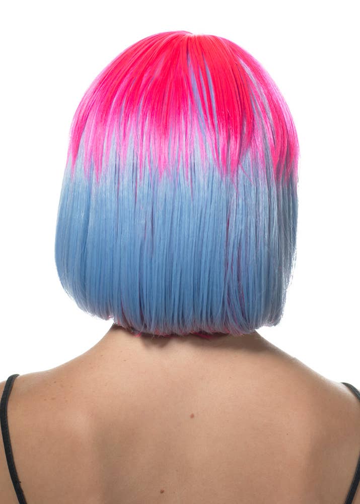 Pink and Blue Two-Toned Deluxe Bob Costume Wig for Women Back View