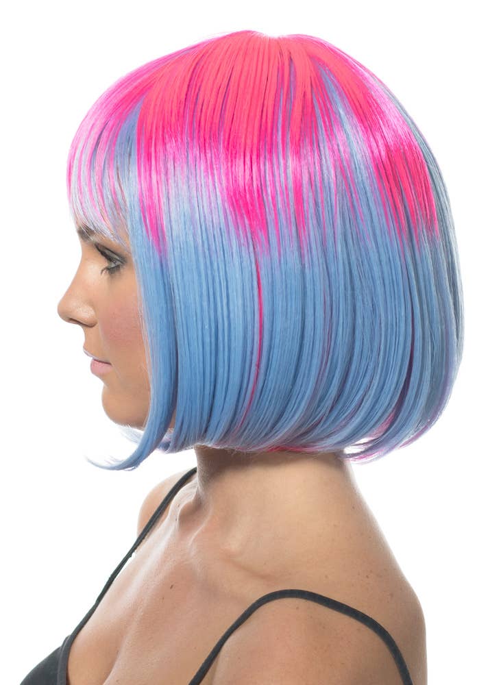 Pink and Blue Two-Toned Deluxe Bob Costume Wig for Women Side View