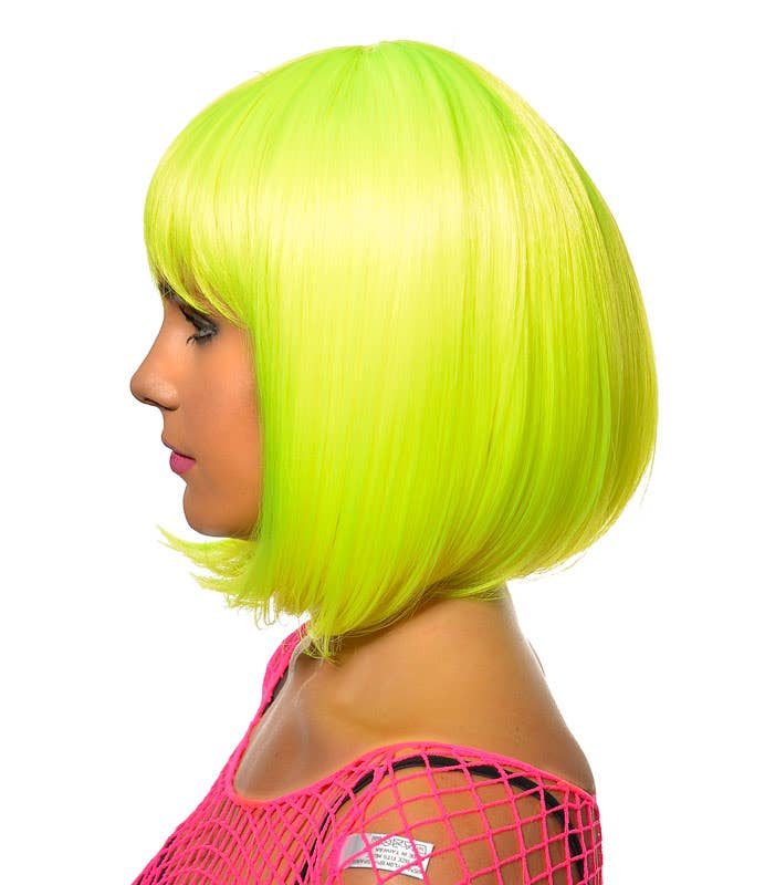 Wigs Australia Womens Aleah Neon Yellow Deluxe Bob Wig  - Side Image