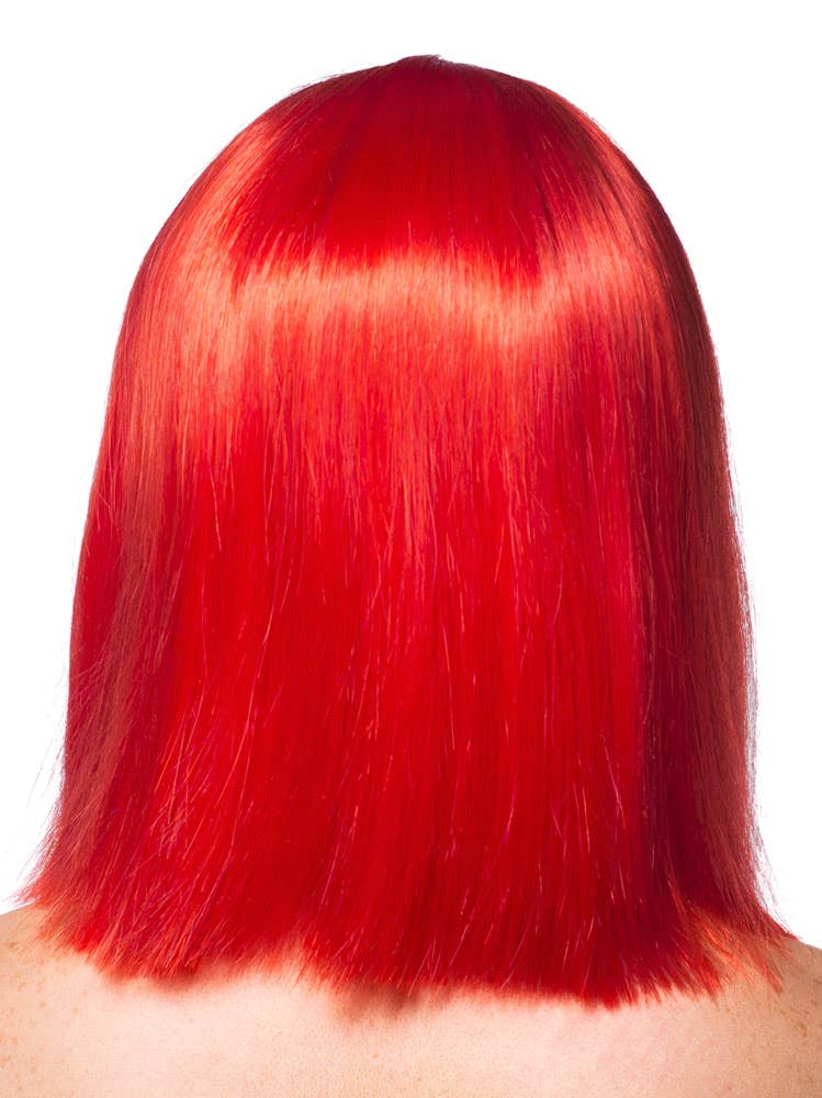 Image of Deluxe Sleek Red Women's Bob Wig with Fringe - Back View