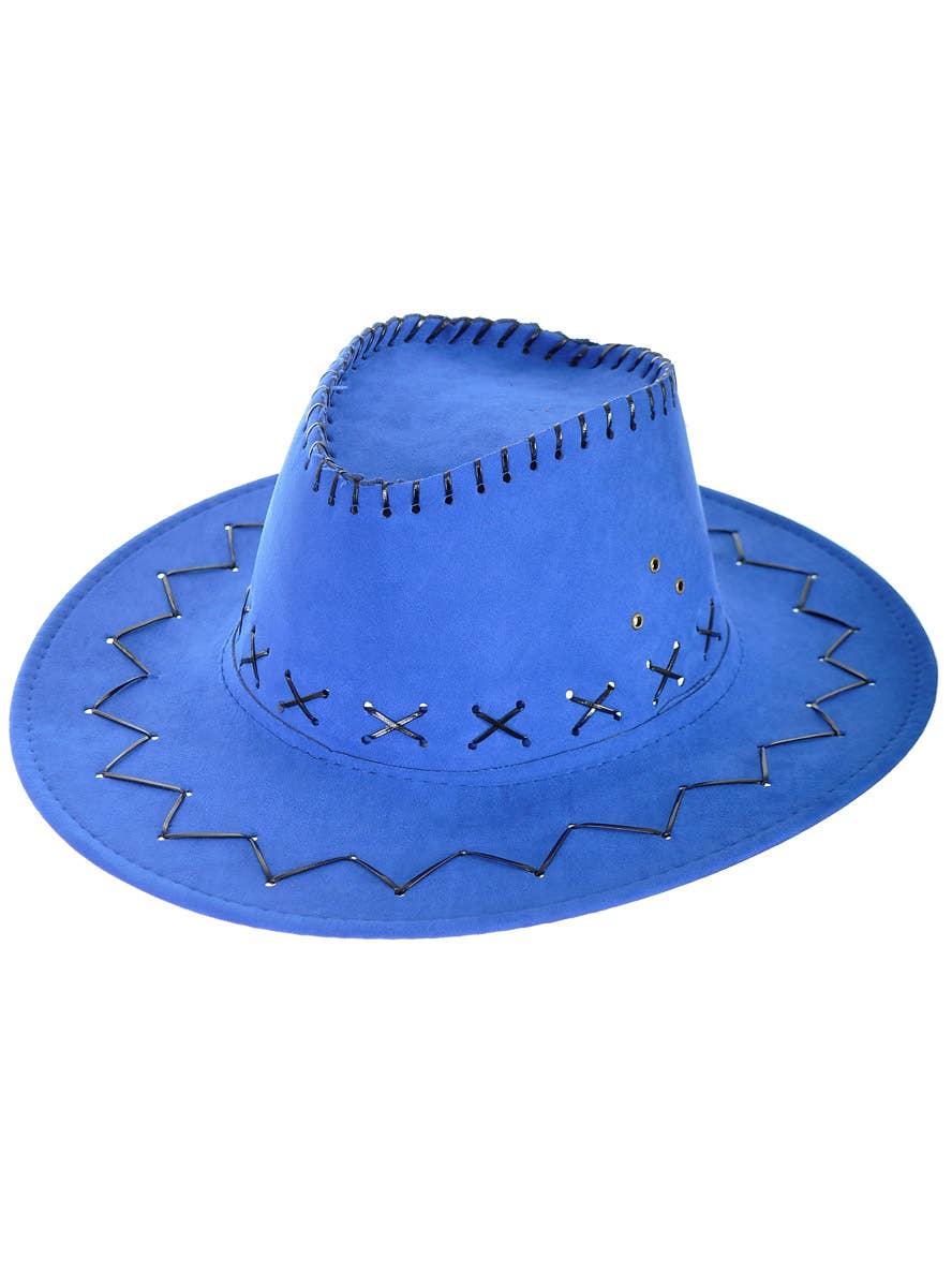 Image of Bright Blue Suede Outback Cowboy Costume Hat