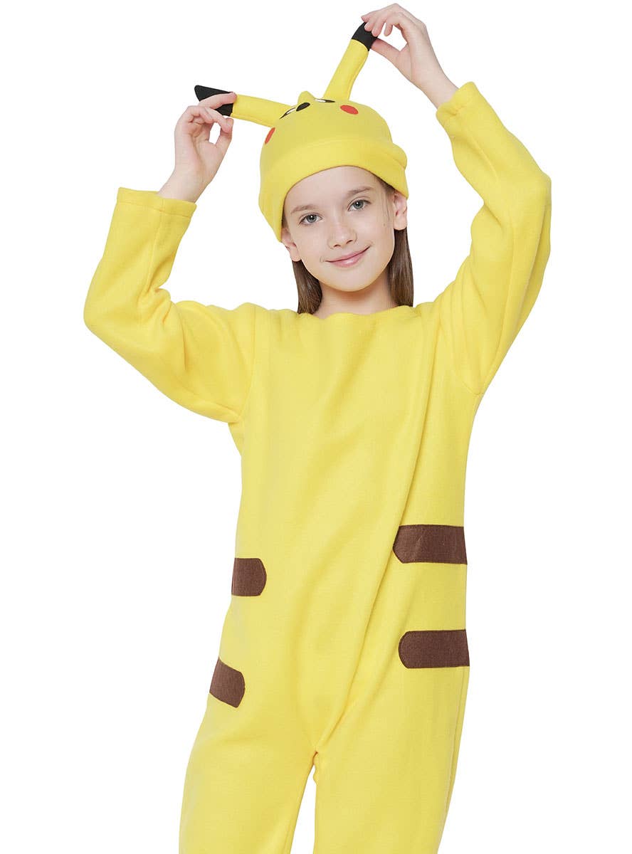 Image of Electric Mouse Kid's Yellow Pikachu Inspired Costume - Close View
