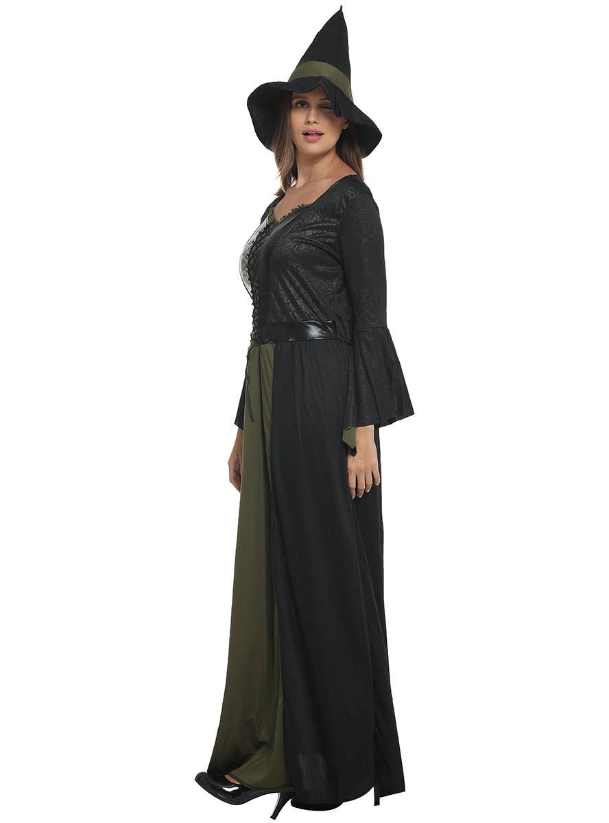 Image of Elegant Green and Black Witch Women's Halloween Costume - Alternate Image