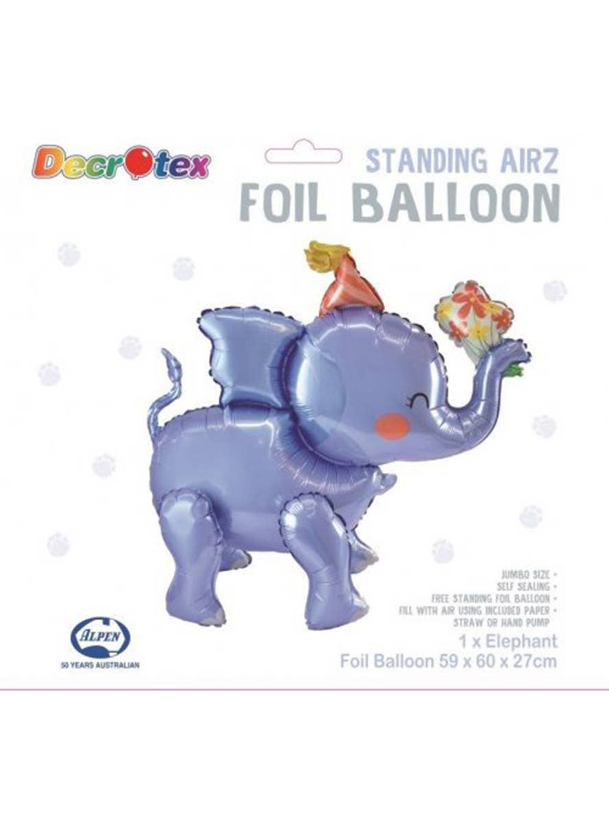 Image of Elephant Large standing Air Filled Safari Party Balloon - Packaging Image