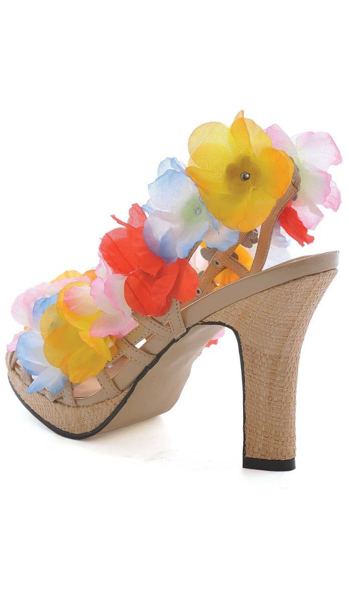 Women's Hawaiian Luau Tropical Colourful Lei Costume High Heel Shoes With Flowers Back Image