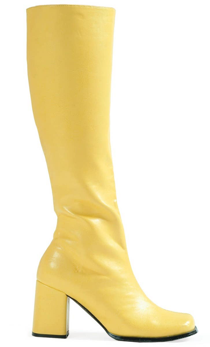 Women's Yellow Go Go Boots In Vinyl Retro Hippie Costume Shoes With 3" Heel Main Image