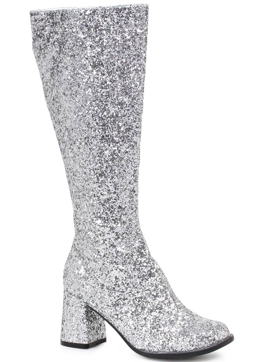 Deluxe Silver Glitter Women's 1970's Disco Go Go Boots