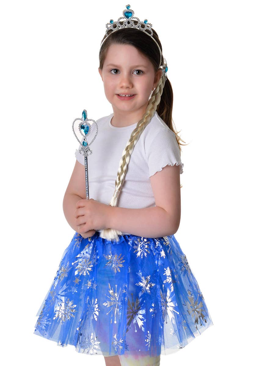 Image of Snowflake Sparkle Girl's Blue Elsa Costume Set - Close Image