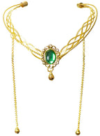 Image of Elvish Gold Costume Headpiece with Green Gem and Chains - Main Image