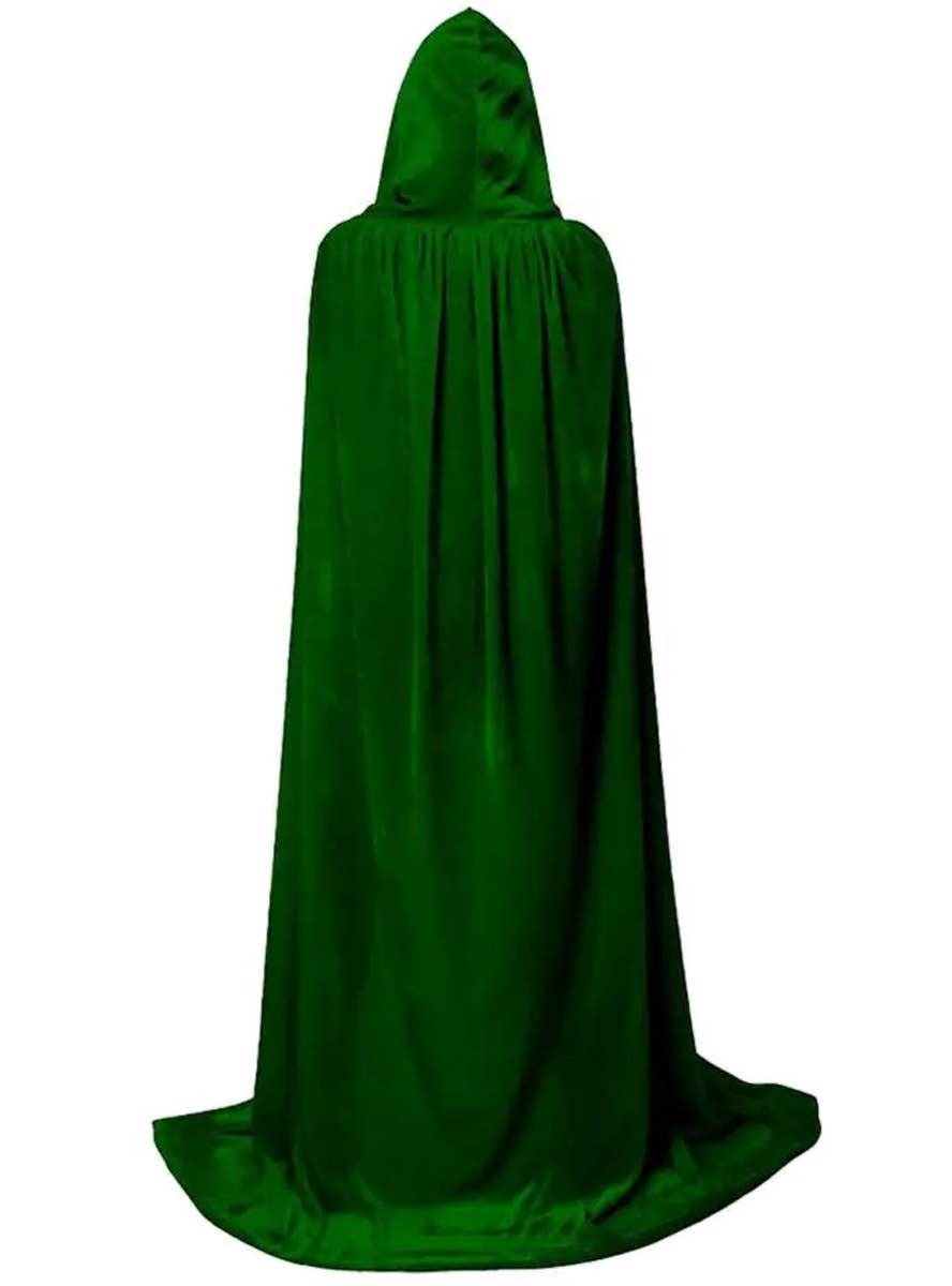 Image of Hooded Forest Green Velvet Halloween Costume Cape - Back View
