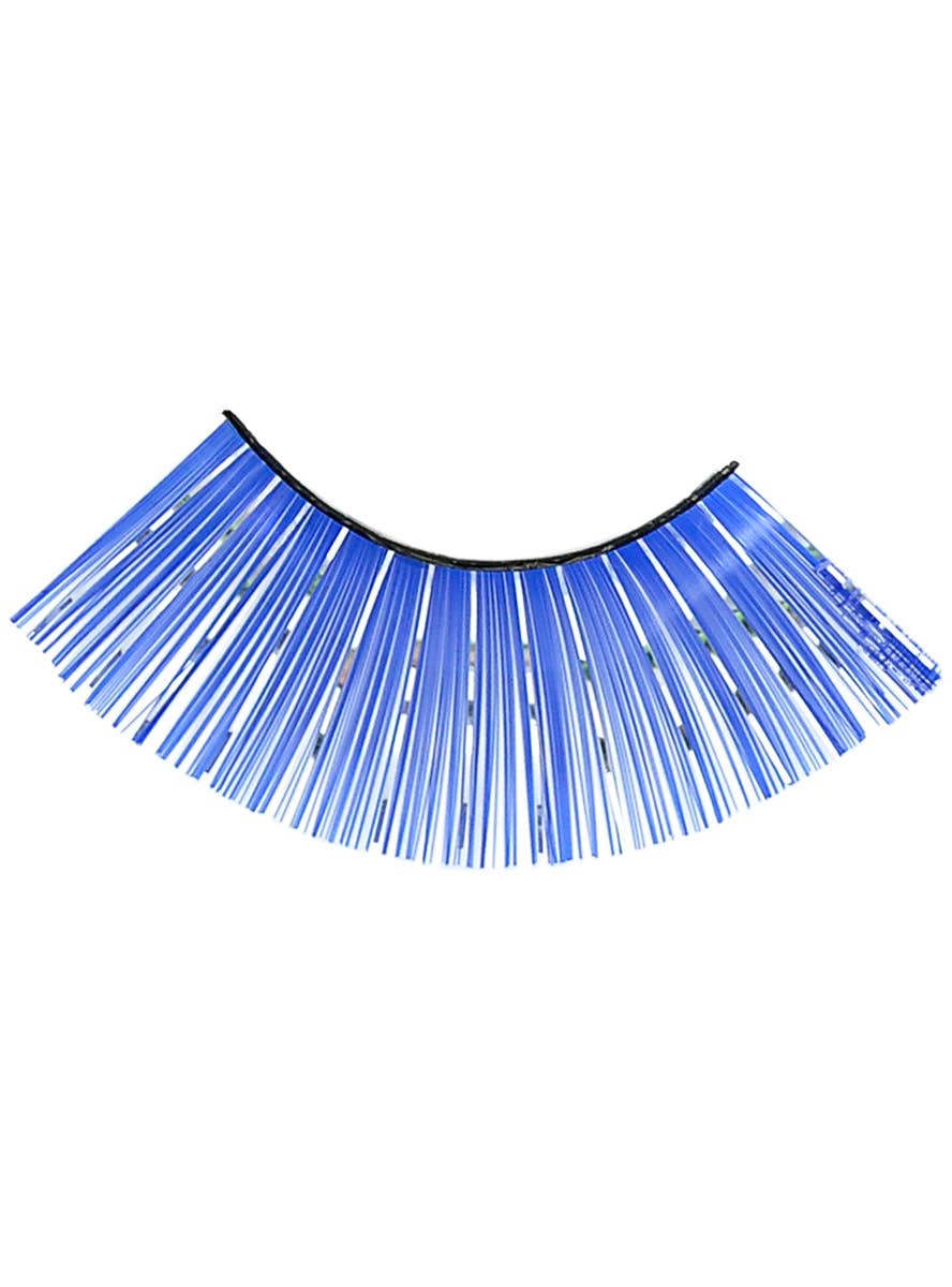 Image of Long Blue False Eyelashes with Silver Tinsel - Close Image