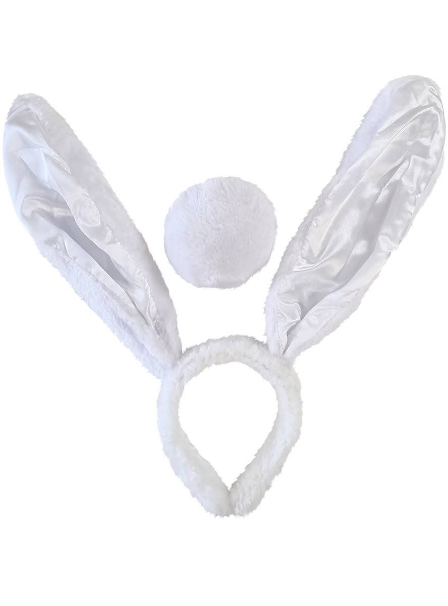 Image of Fluffy White Rabbit Bunny Ears and Tail Accessory Set - Alternate Image