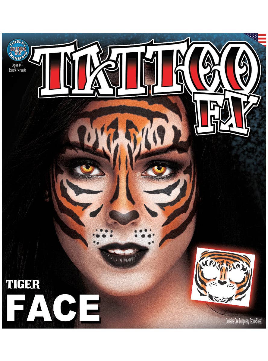 Full Tiger Face Temporary Face Tattoo - Main Image