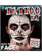 Men's Sugar Skull Red and Black Face Tattoo - Main Image