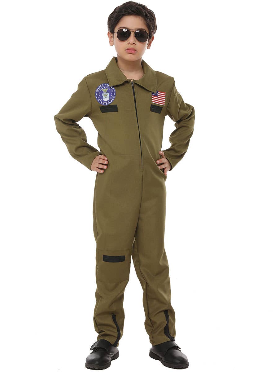 Image of Khaki Fighter Pilot Boy's Flight Jumpsuit Costume - Alternate View