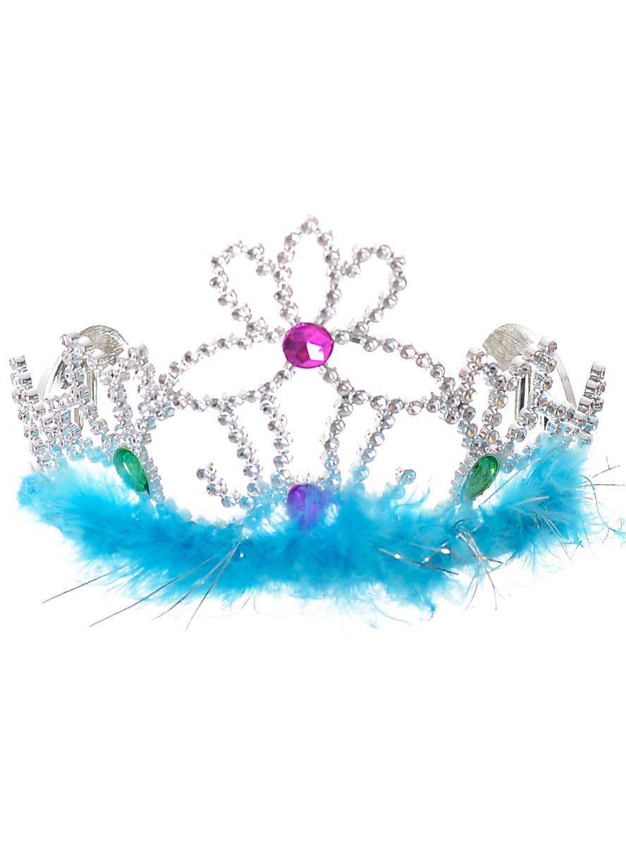 Image of Fluffy Sky Blue Feather Princess Costume Tiara