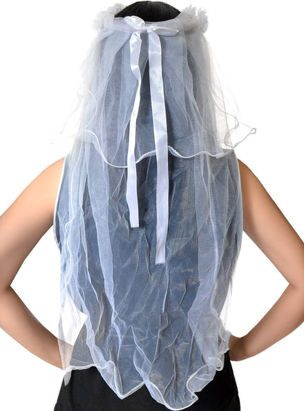 Image of Long White Mesh Hen's Night Bridal Veil Headpiece - Main Image