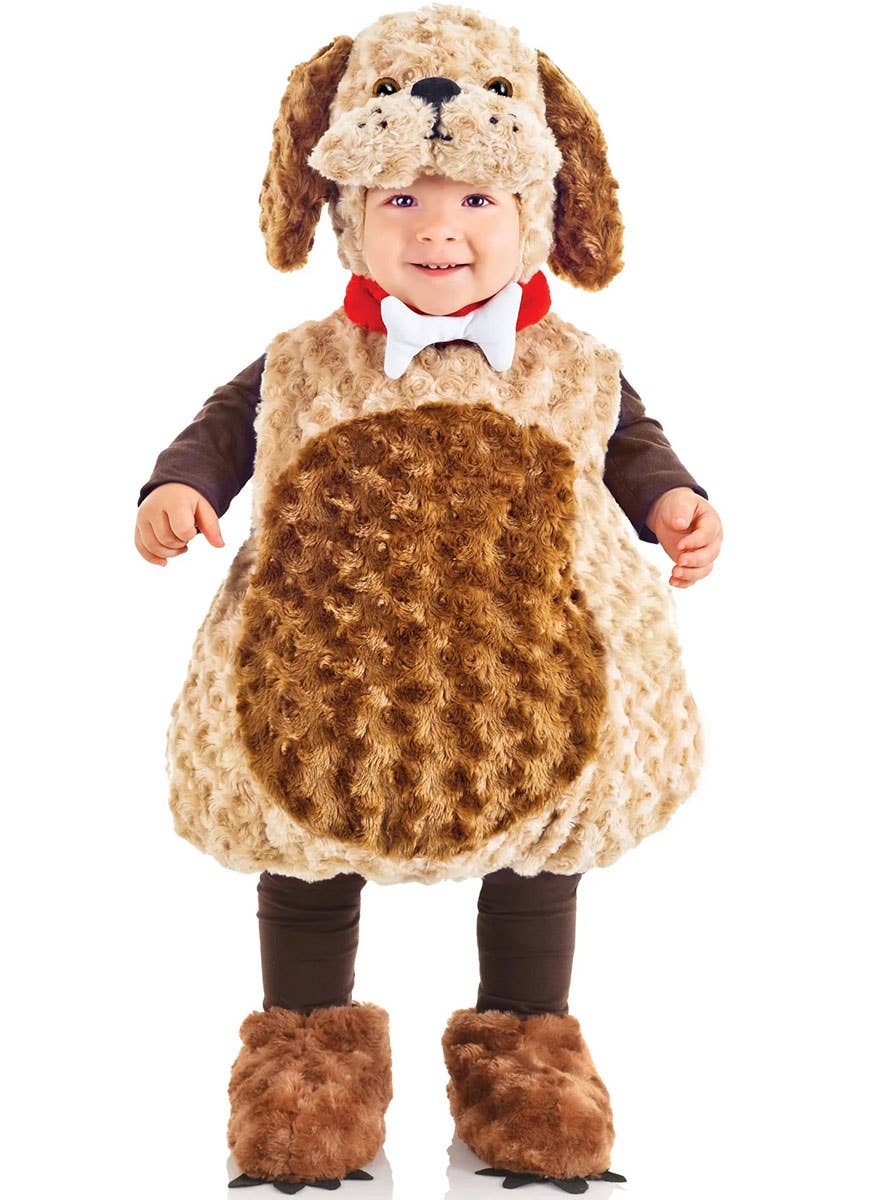Image of Cute Brown Fluffy Dog Kids Plush Belly Costume