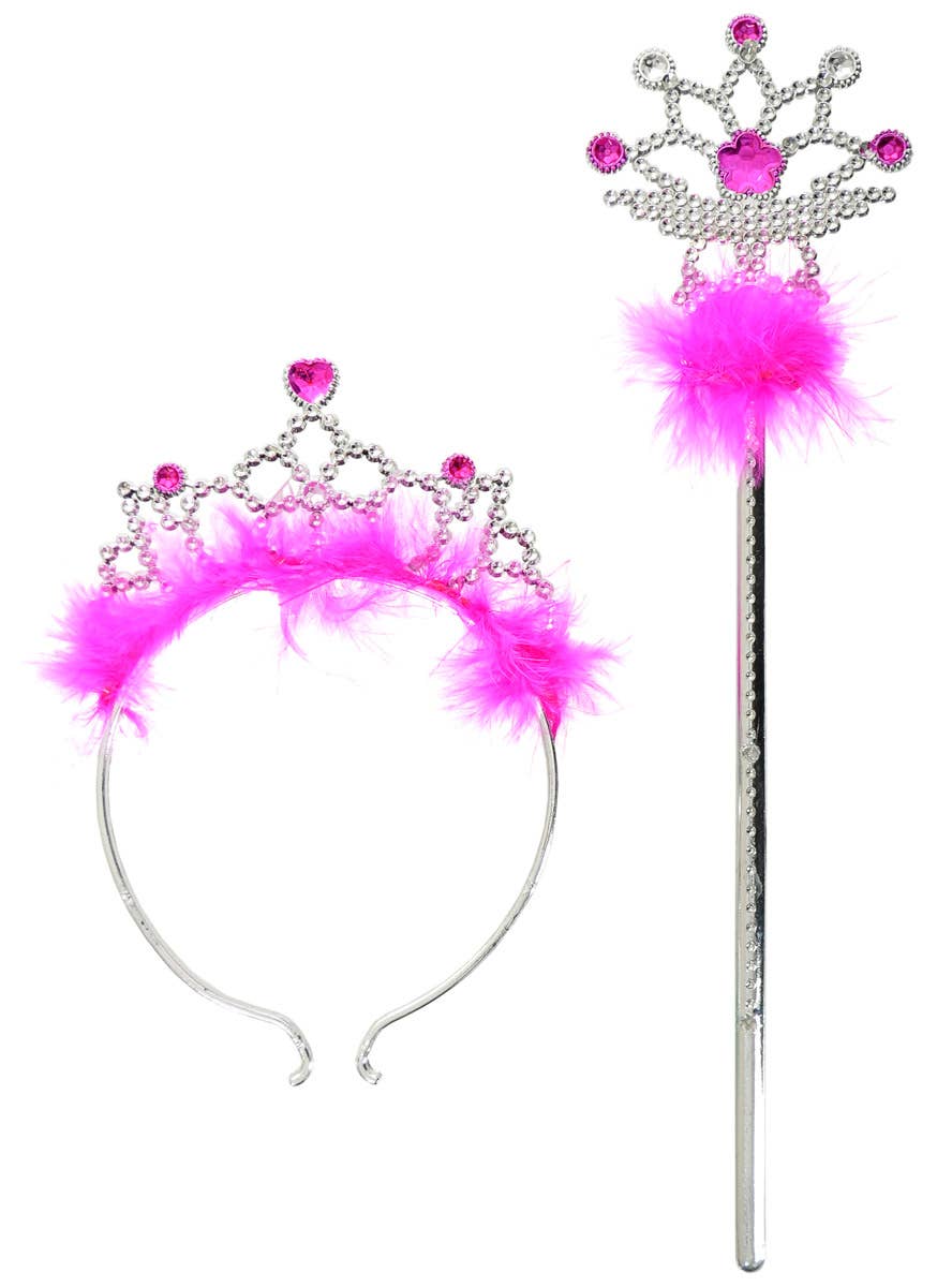 Image of Fluffy Magenta Princess Tiara and Wand Accessory Set