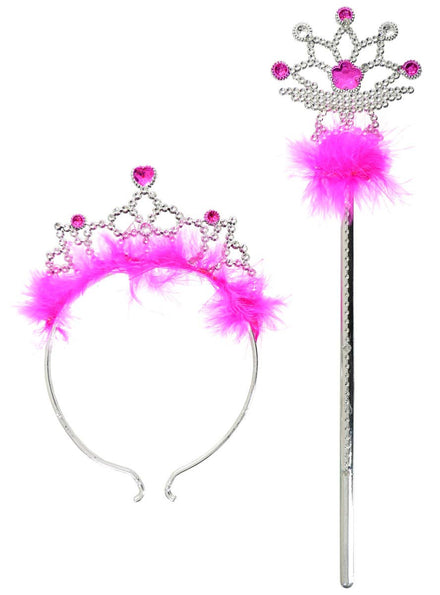 Image of Fluffy Magenta Princess Tiara and Wand Accessory Set