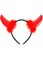 Image of Fluffy Red Metallic Devil Horns Halloween Headband